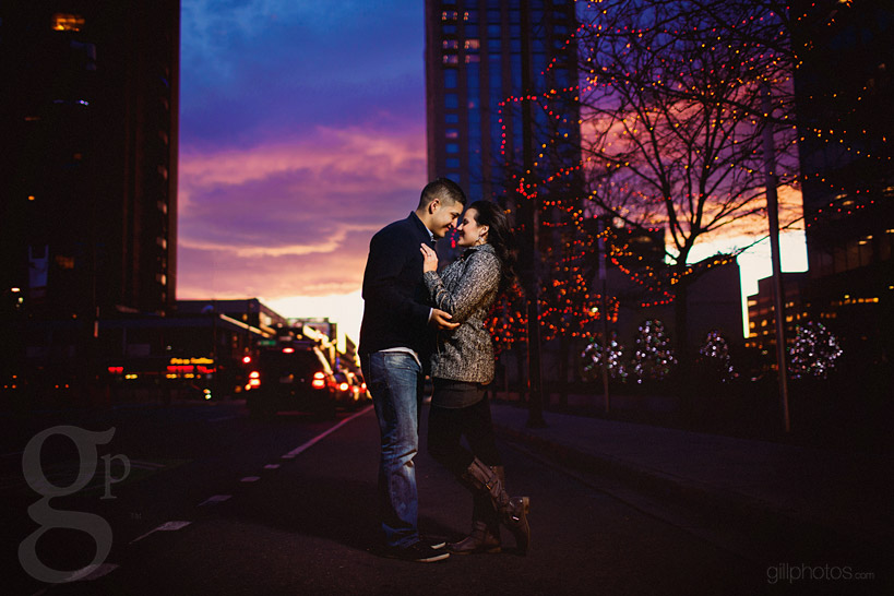 Downtown Denver Engagement Photo at Sunset