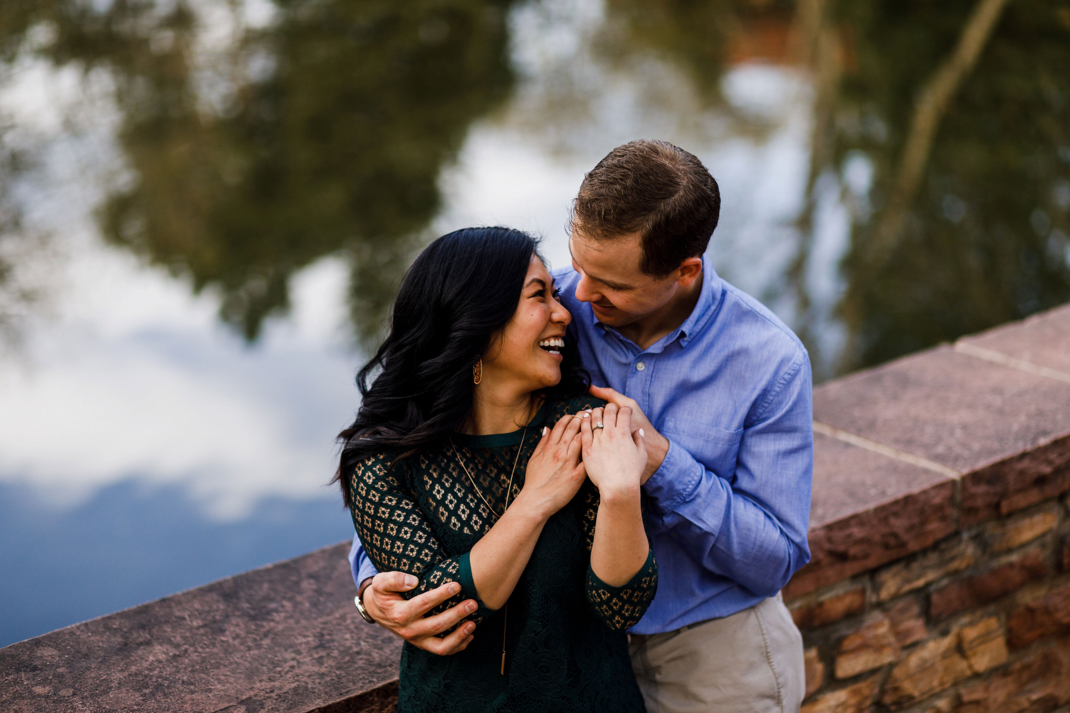 Varsity Lake engagement photo on CU Campus