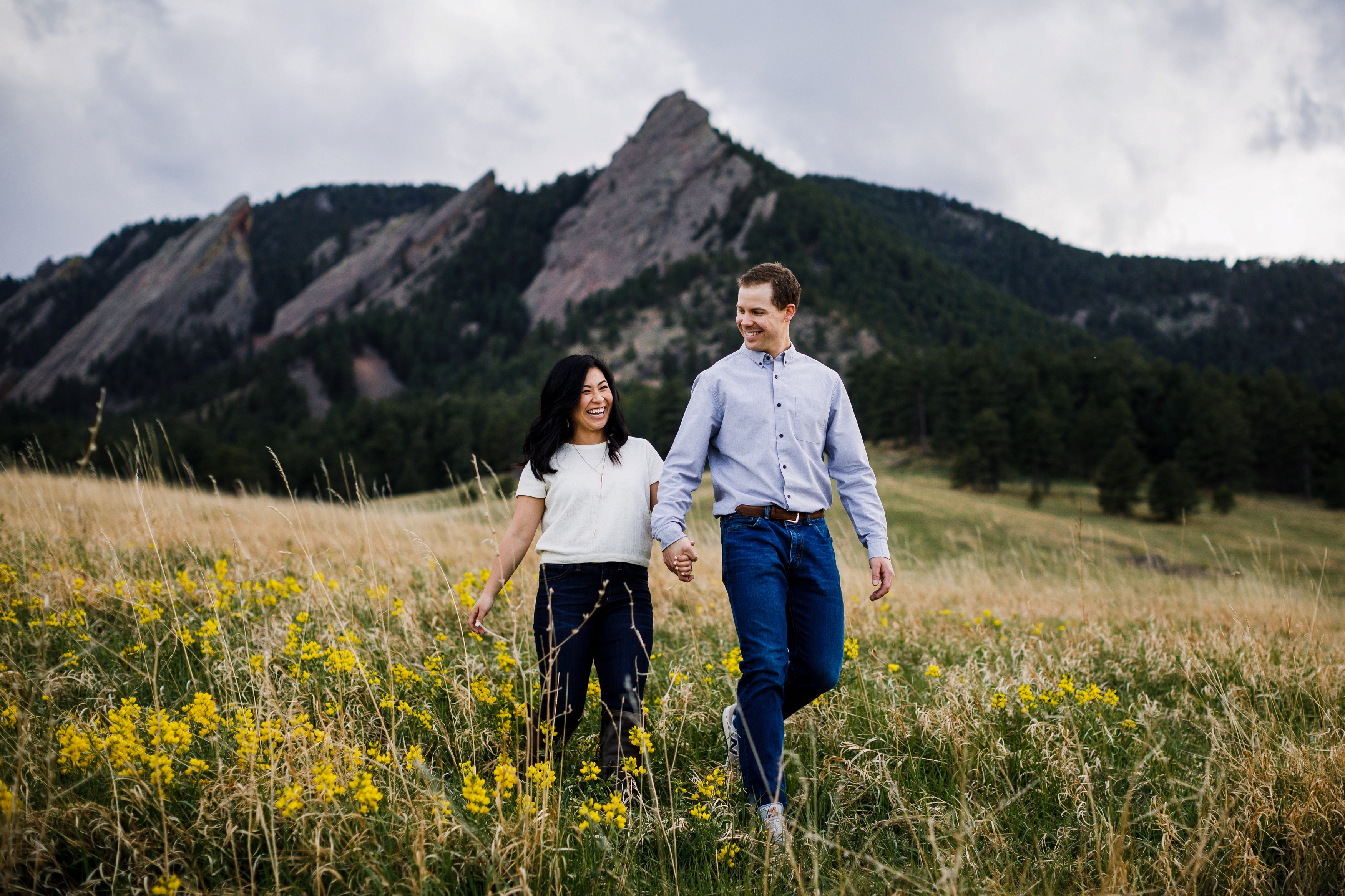 Chautauqua Park Engagement photo in front of the Flat Irons