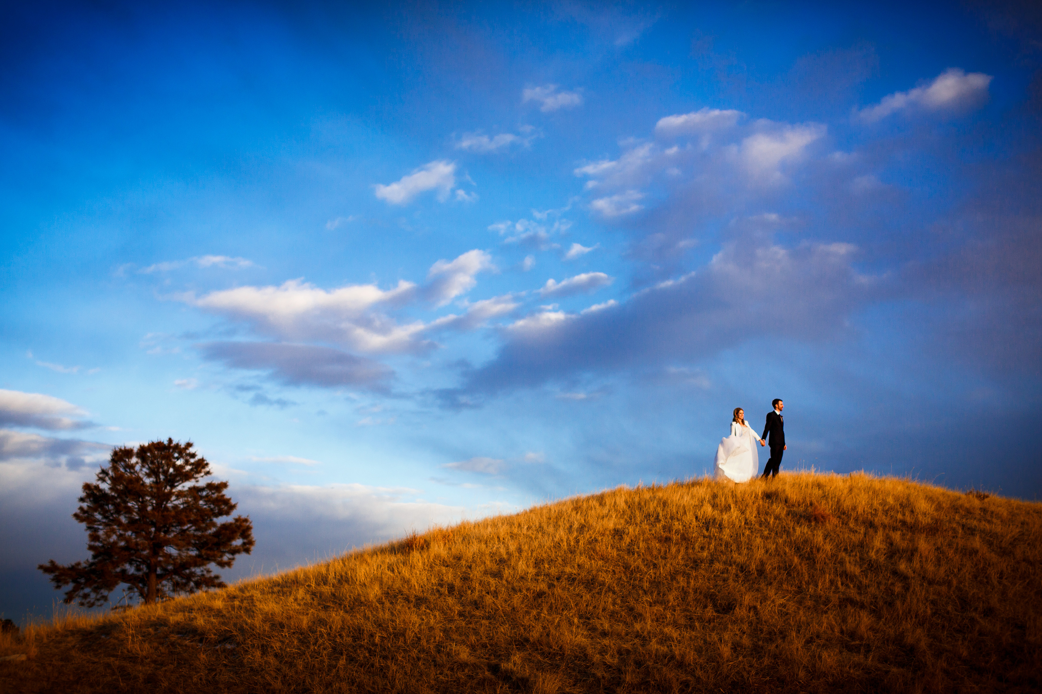 Sanctuary Wedding - Bride and Groom on hill in Sedalia, CO