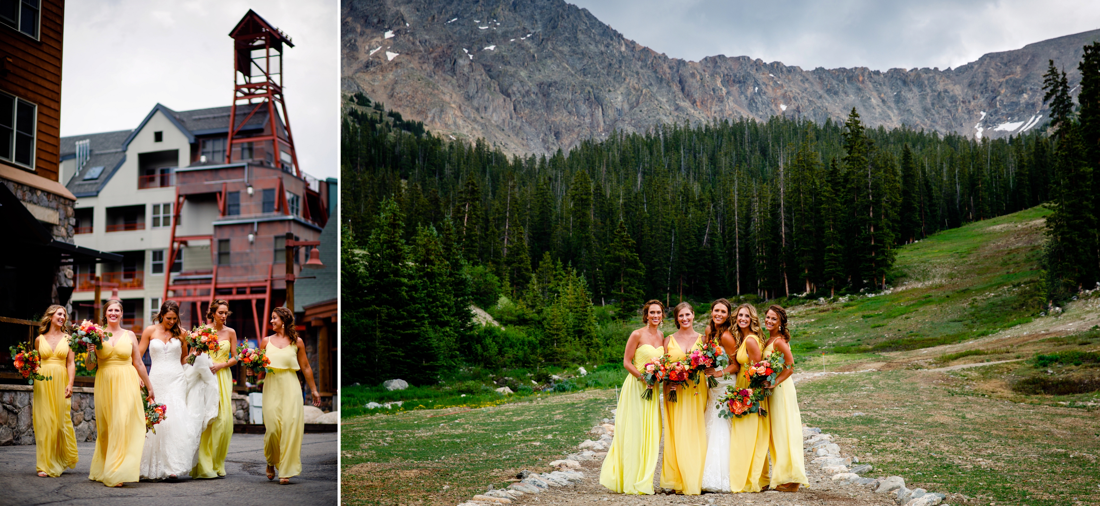 Yellow bridesmaids dresses at Keystone, CO