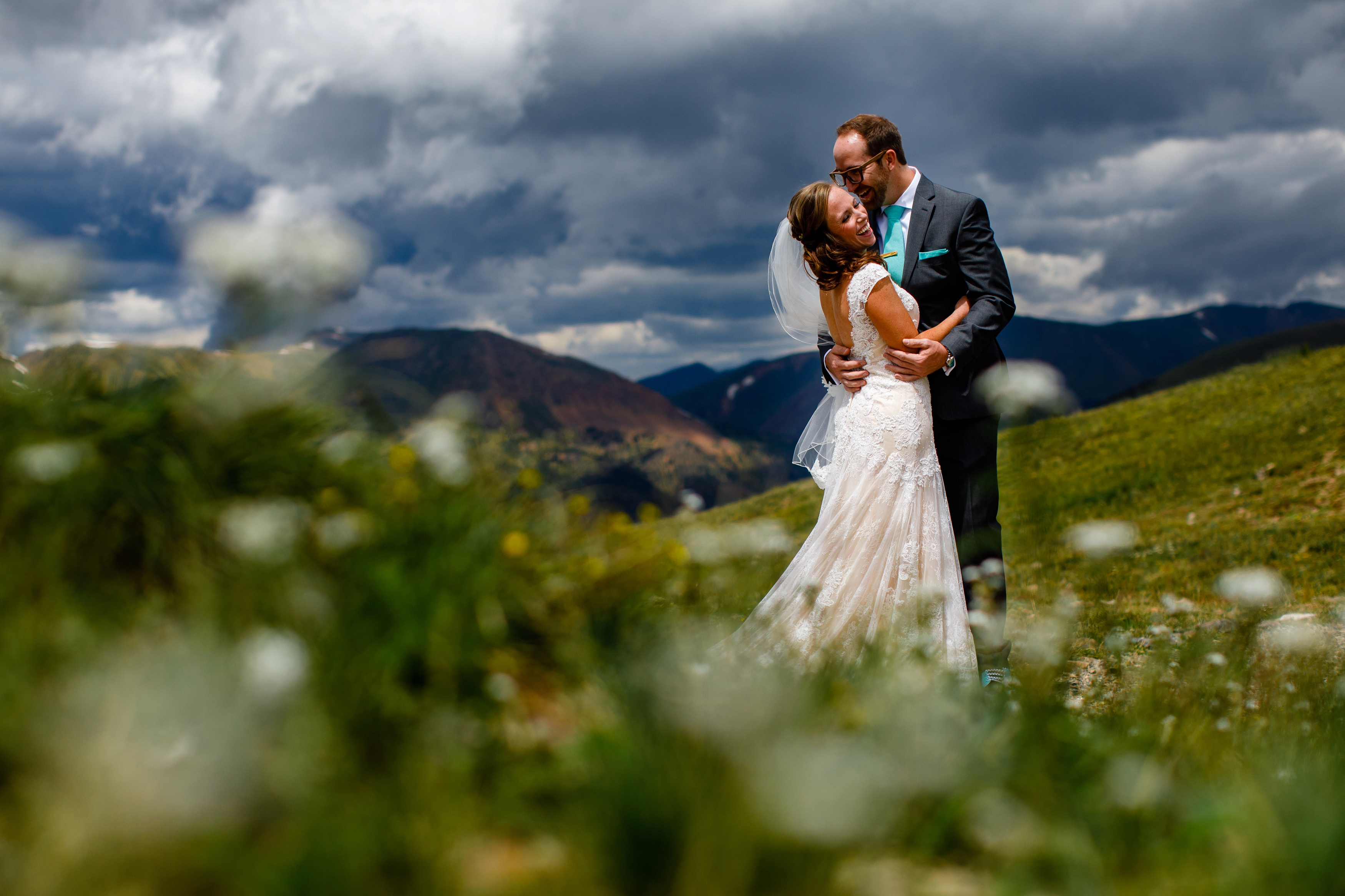 Bride & groom first look before their Arapahoe Basin Wedding