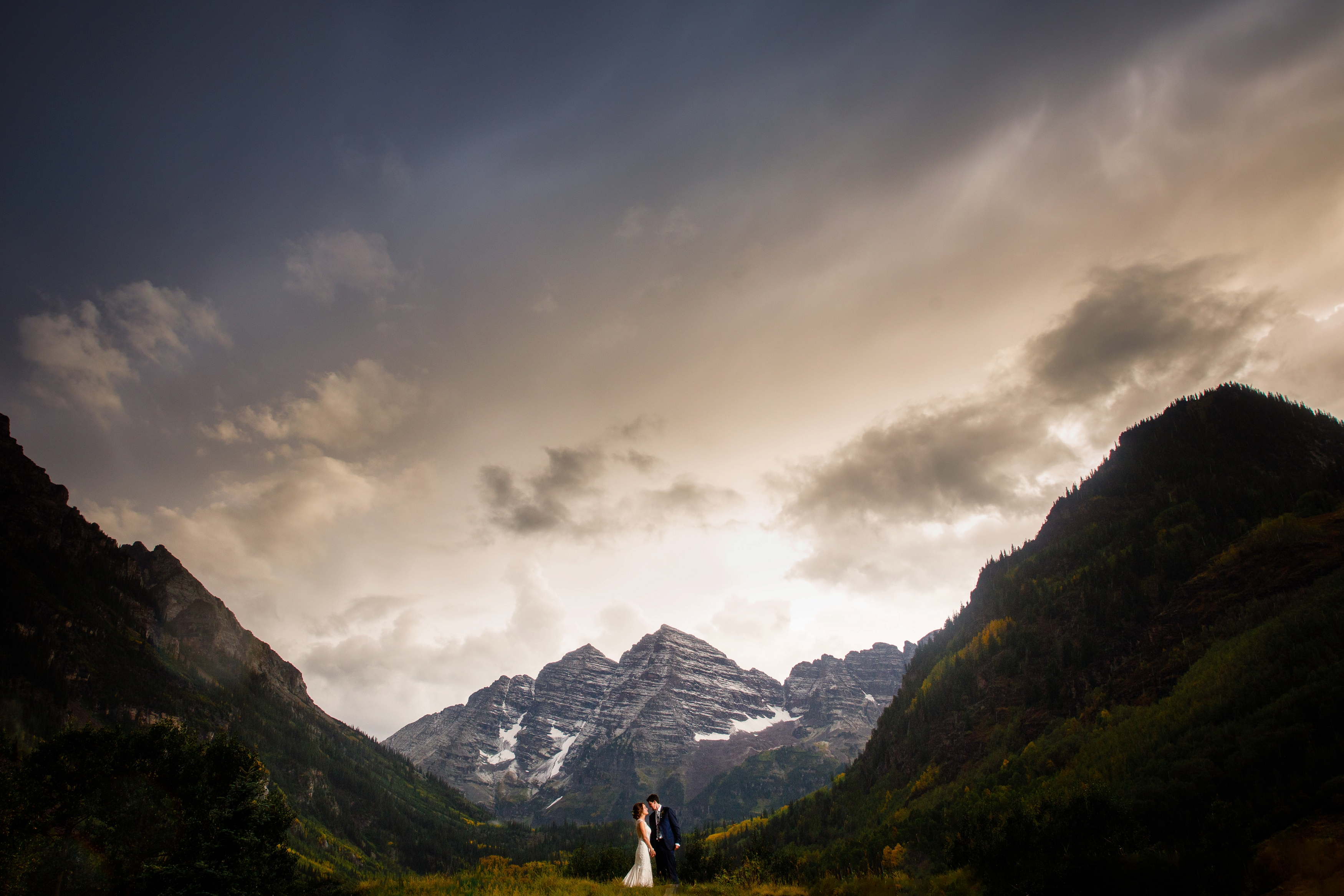 The Maroon Bells show their beautiful grandeur after Autumn & Griffin's wedding ceremony. 