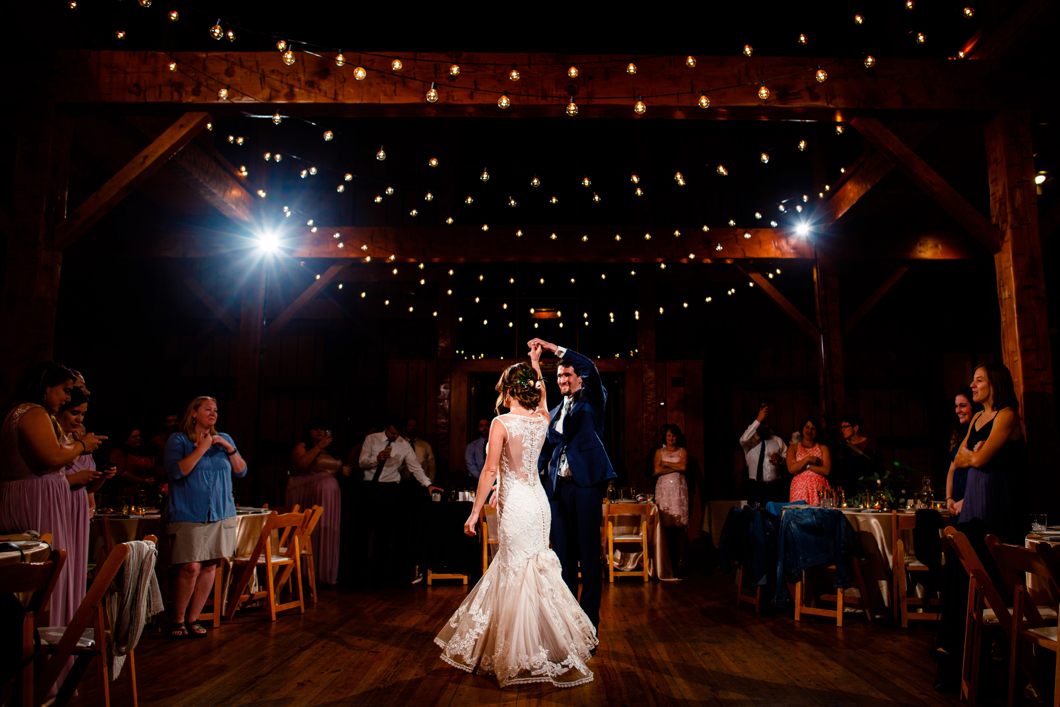 Griffin & Autumn share their first dance at the Old Thompson Barn during their wedding reception.