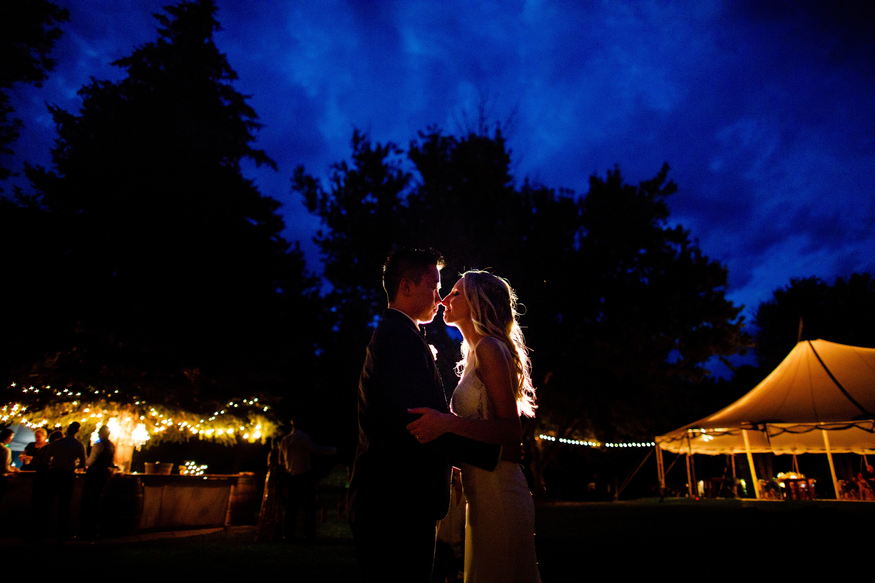 River Bend Wedding photo at dusk in Lyons.