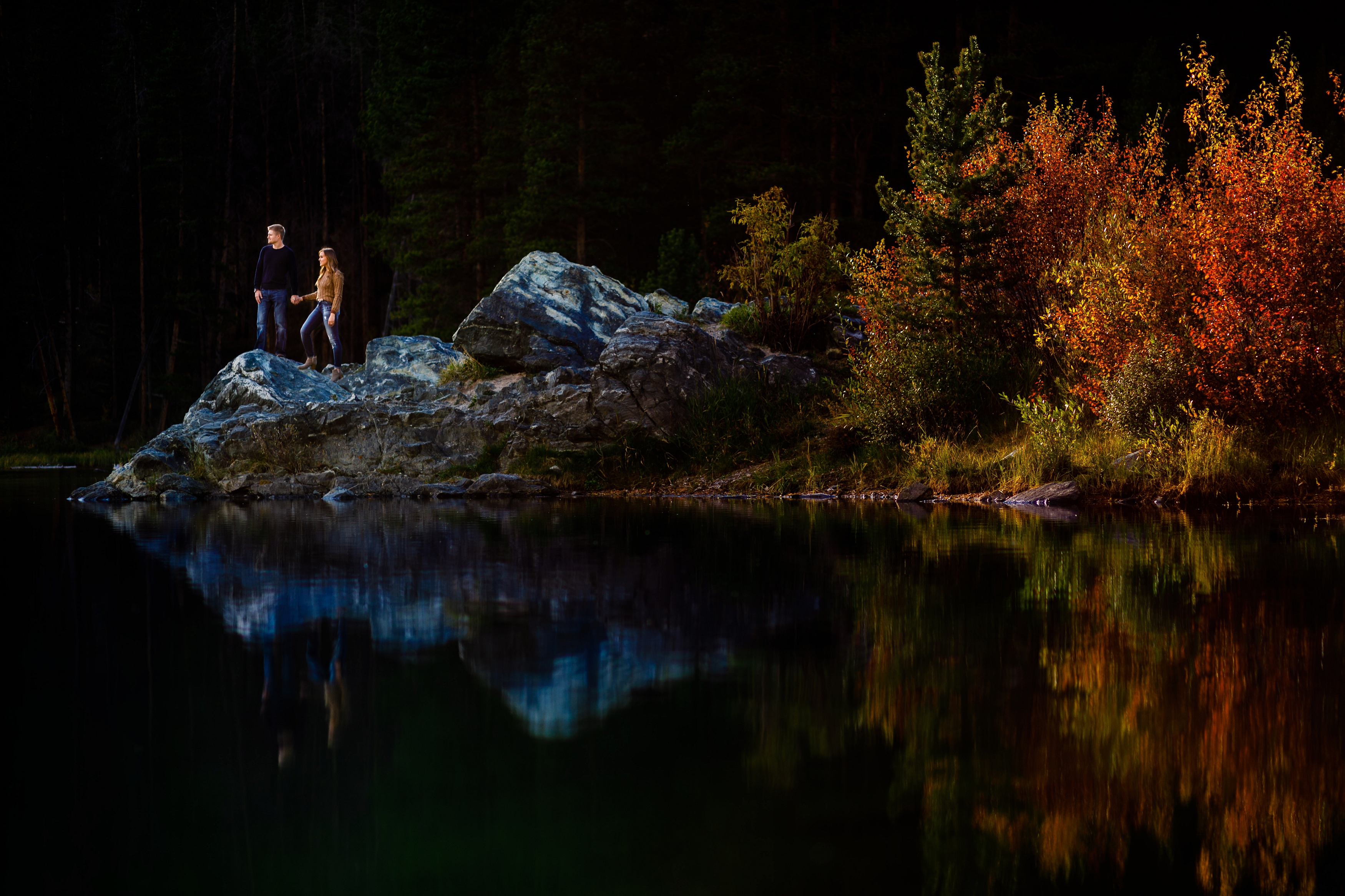 Breathtaking fall engagement photo at Officers Gulch near Frisco, CO.