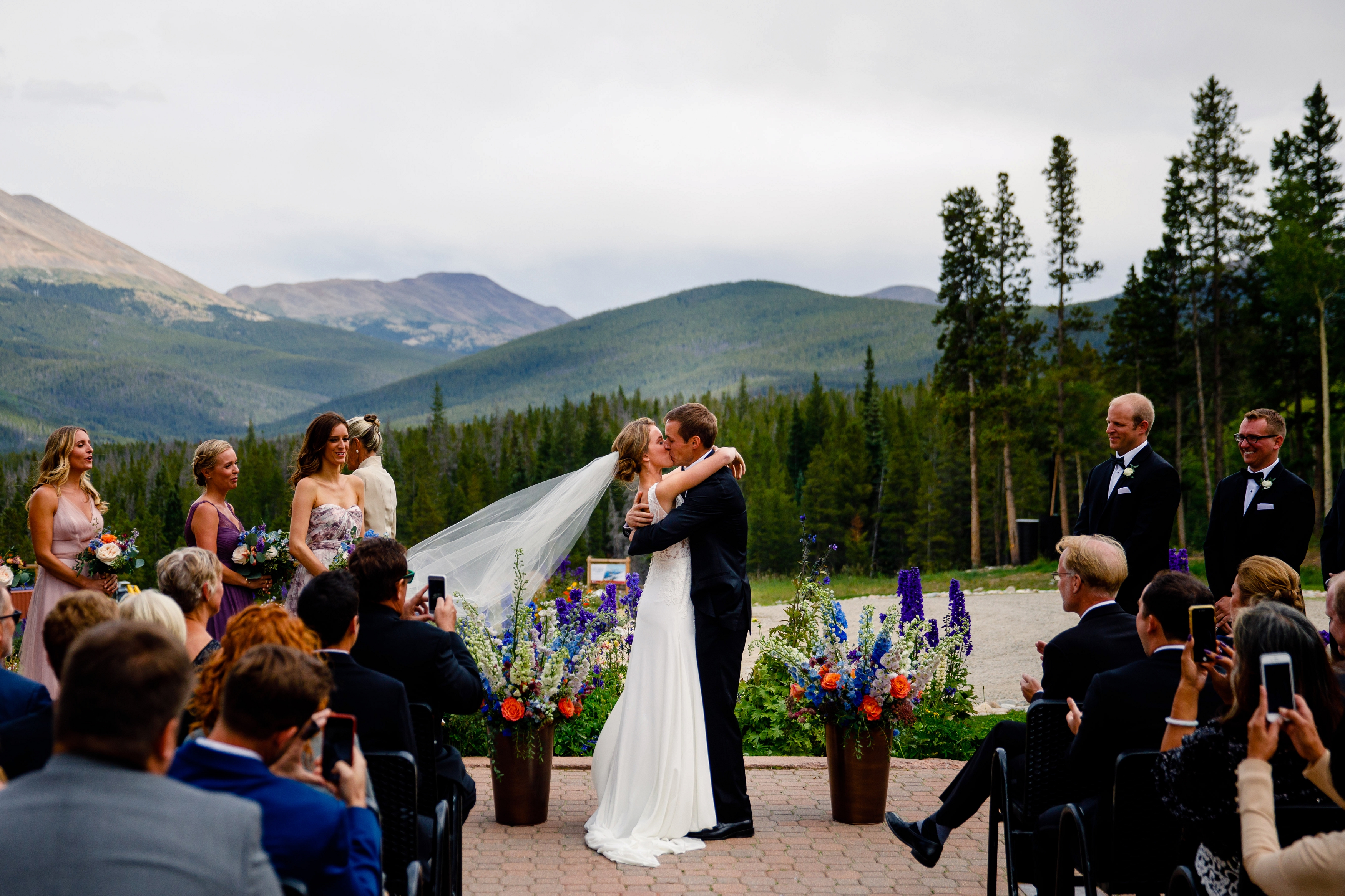 Nick & Lauren's first kiss during their TenMile Station Wedding in Breckenridge, CO