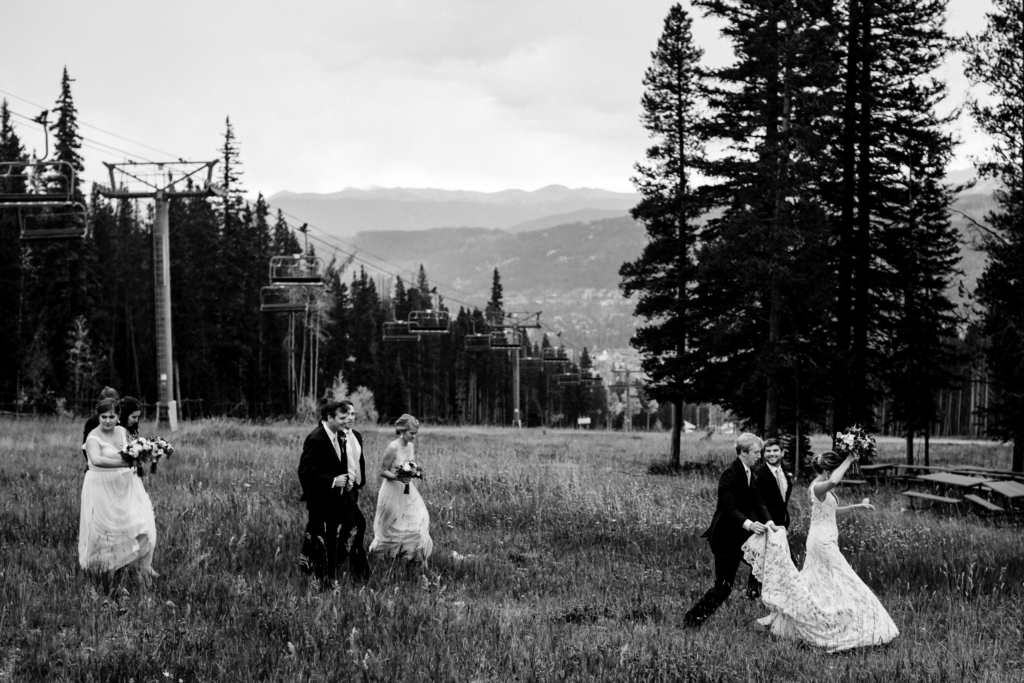 The wedding party on the ski slopes of Breckenridge just before Justin & Katie's Tenmile Station Fall Wedding.