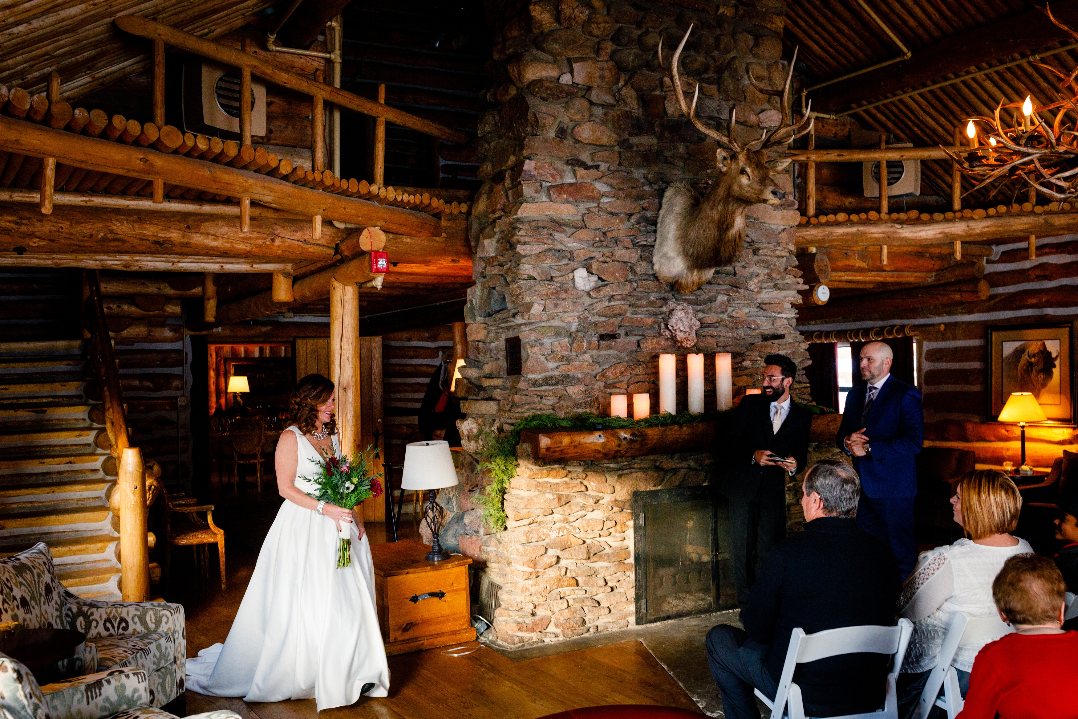 A wedding ceremony inside the Keystone Ranch Lodge.