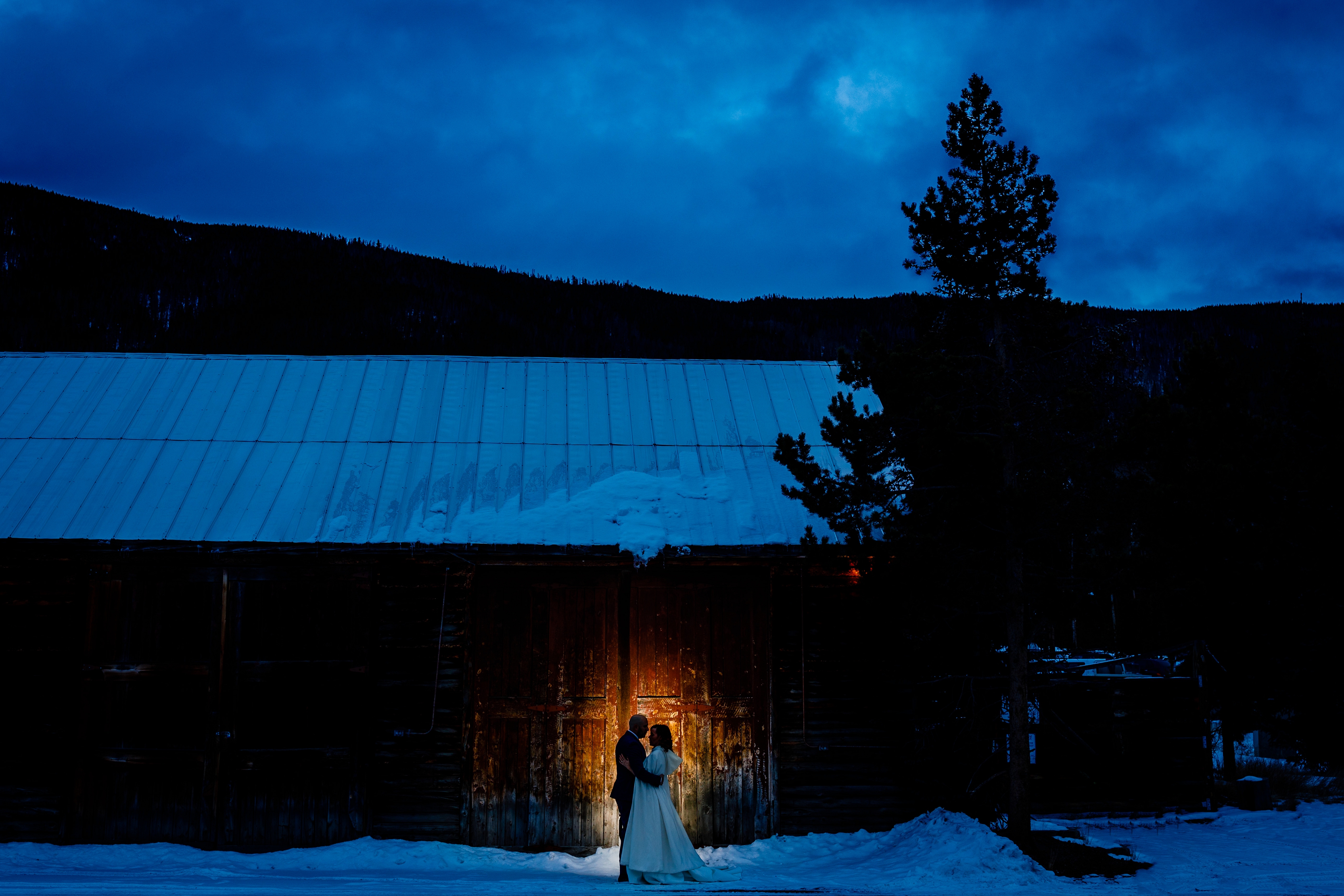 One last nighttime portrait for Rachel & Scott's Keystone Ranch Winter Wedding in December of 2017.