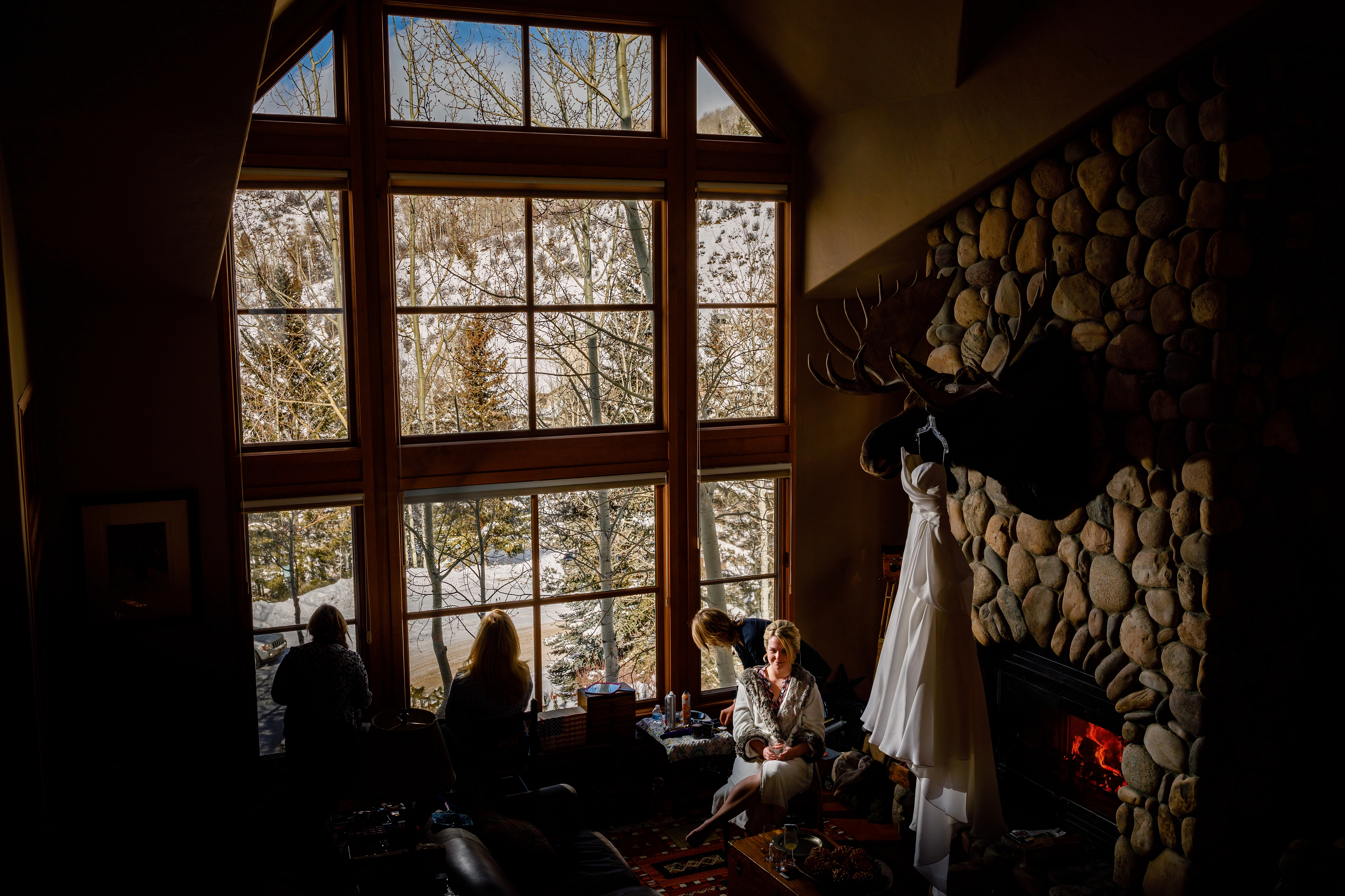 Meghan getting her hair done before her SaddleRidge Beaver Creek Wedding in February. 