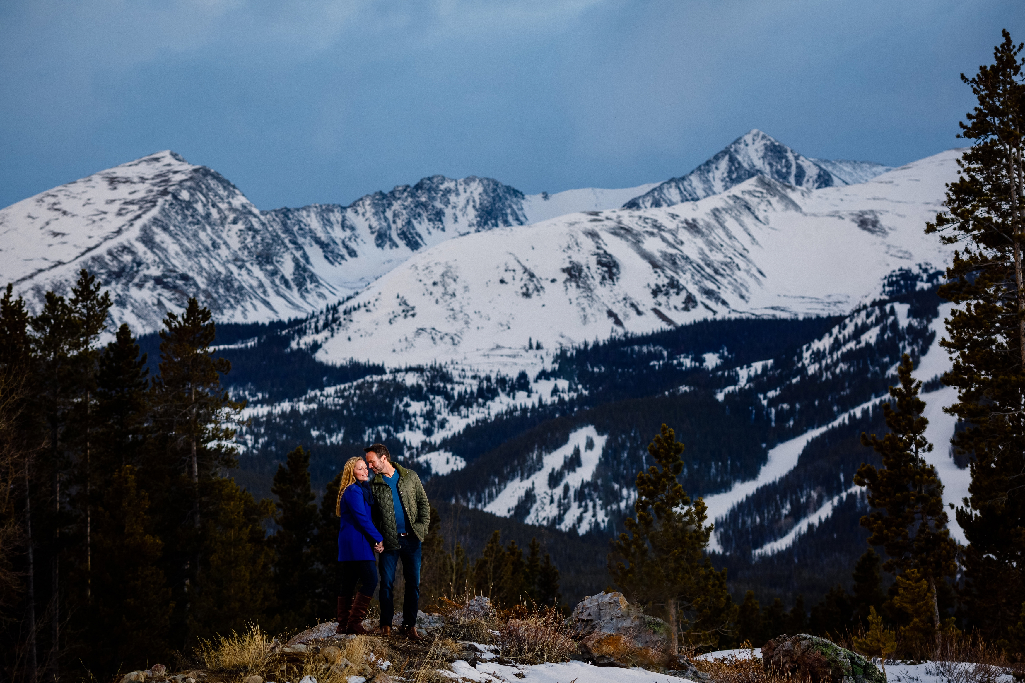 The Tenmile Range serves as an epic backdrop for TJ & Donna's Breckenridge Spring Engagement.