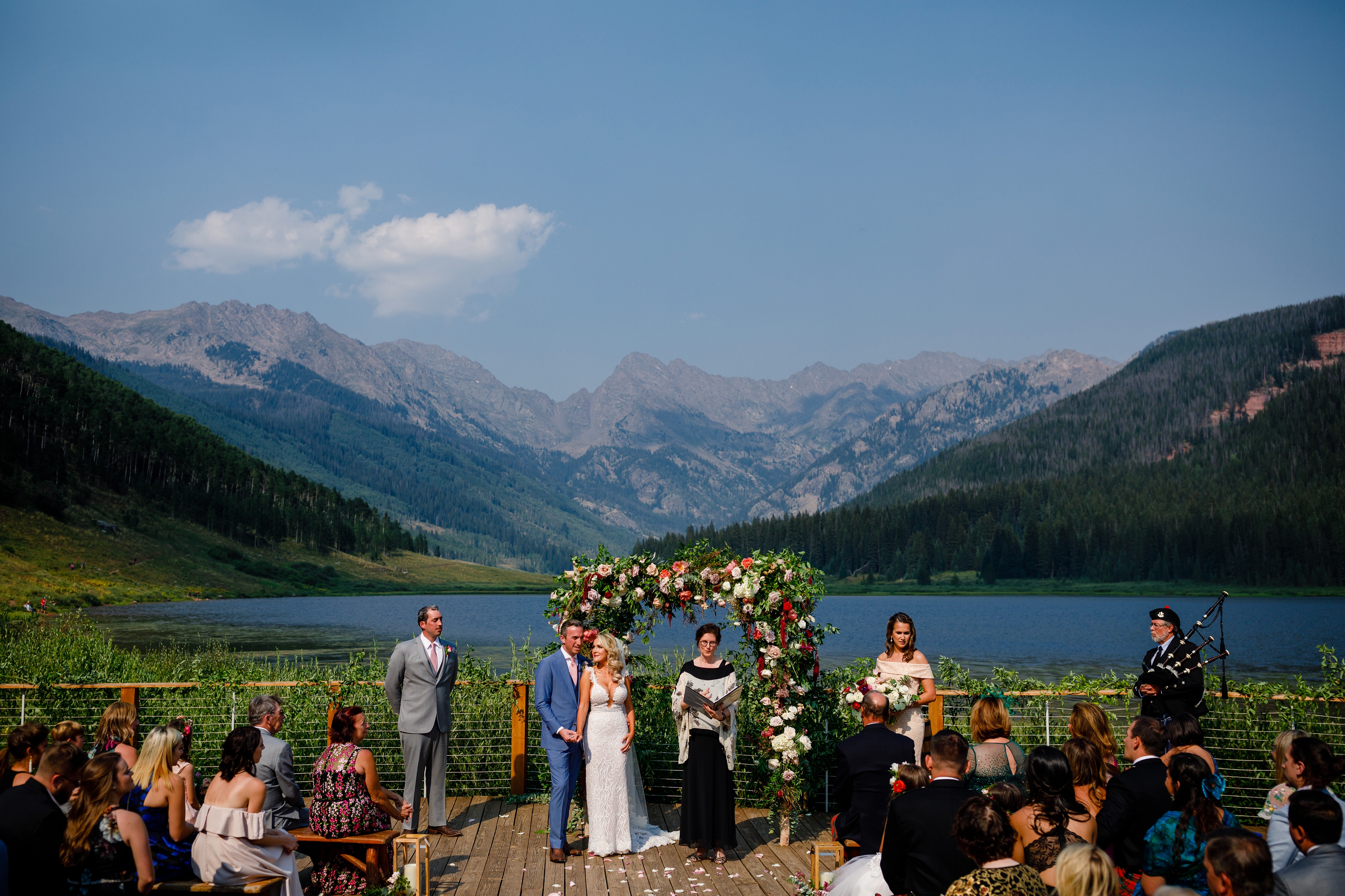 The ceremony for Russell & Caroline's Summer Wedding at Piney River Ranch.