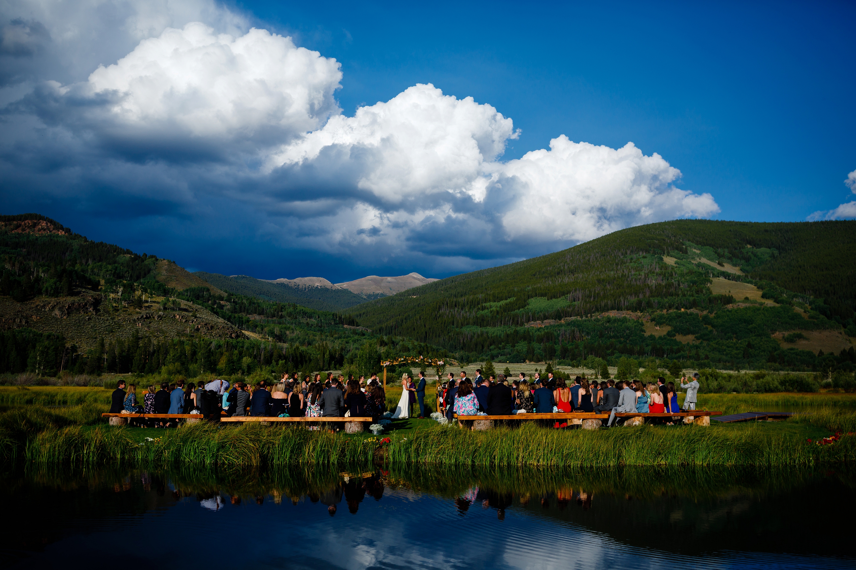 The ceremony site at for Josh & Fabiana's Historic Camp Hale Wedding near Red Cliff, CO.