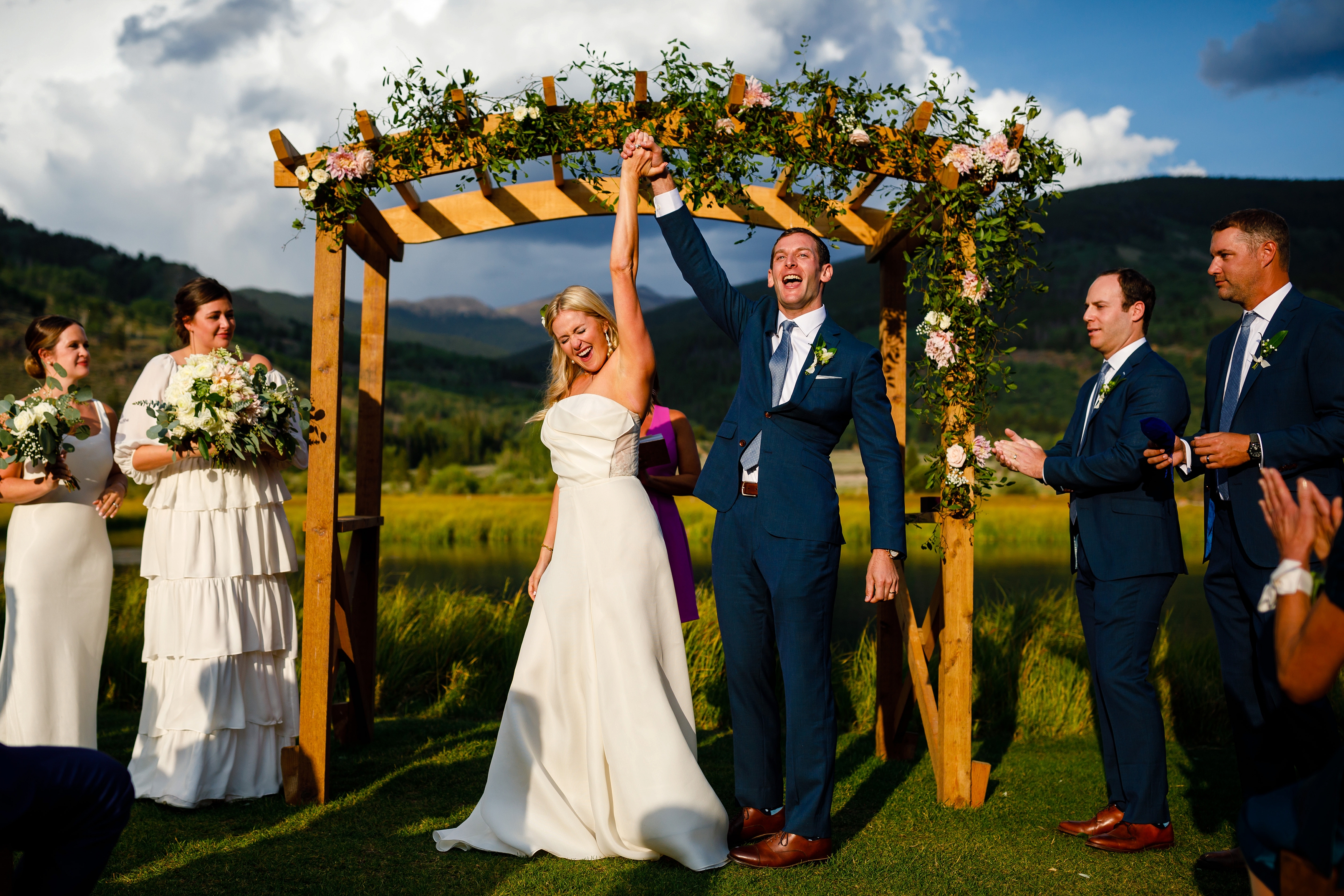 Josh & Fabiana celebrate shortly after their first kiss at the Historic Camp Hale.