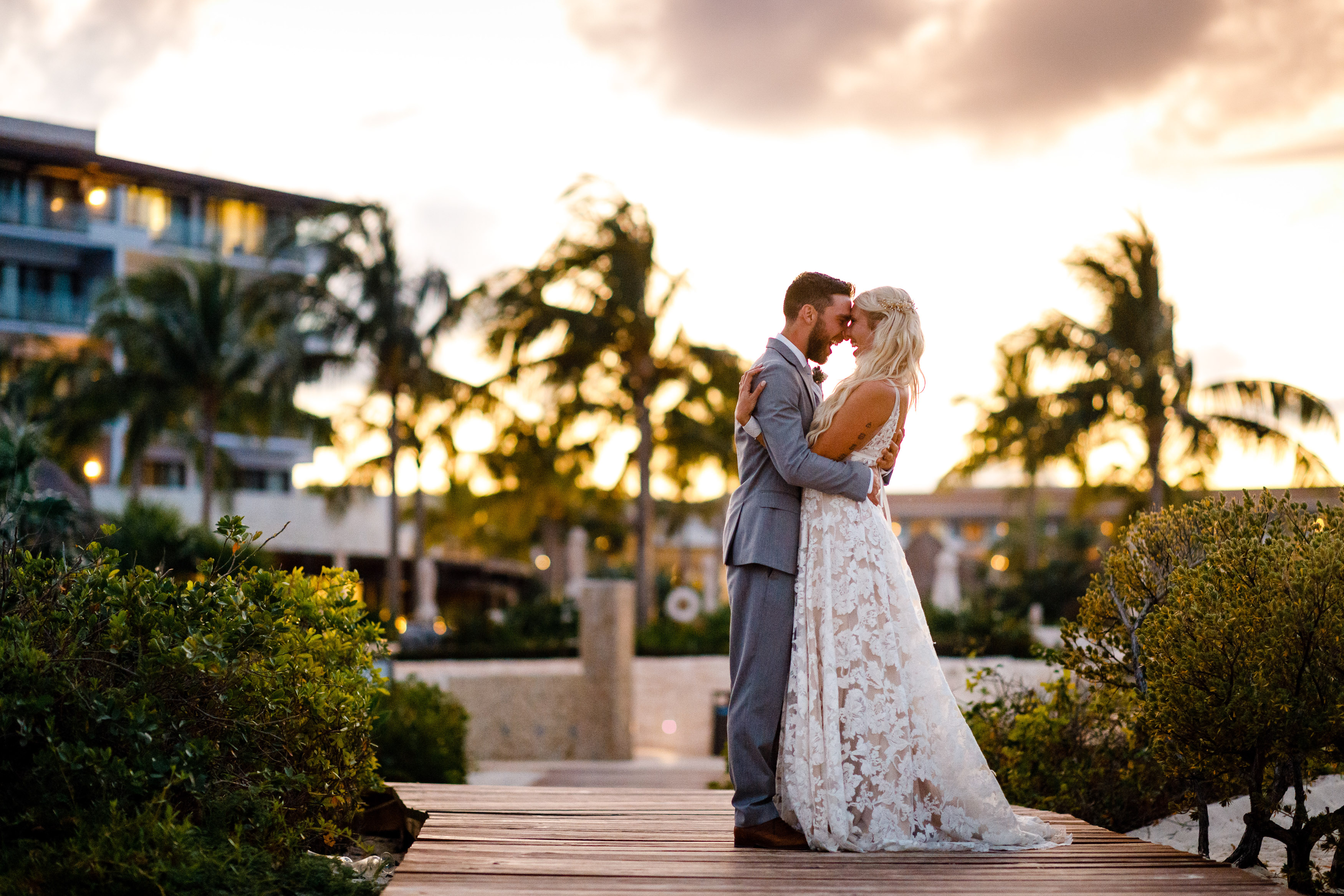 Warm golden hour portraits for Jeff & Cathryn's Dreams Playa Mujeres Wedding in December of 2019. 