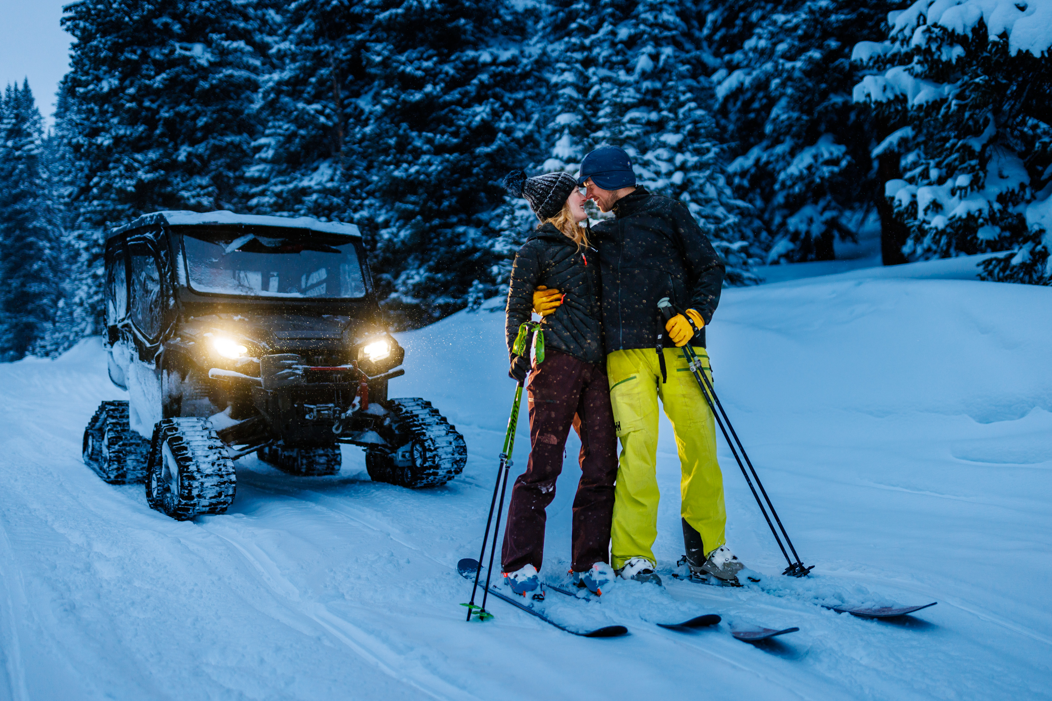 Our Camso tracked Honda Pioneer made for a great way to get around on Shrine Pass for this backcountry skiing session.