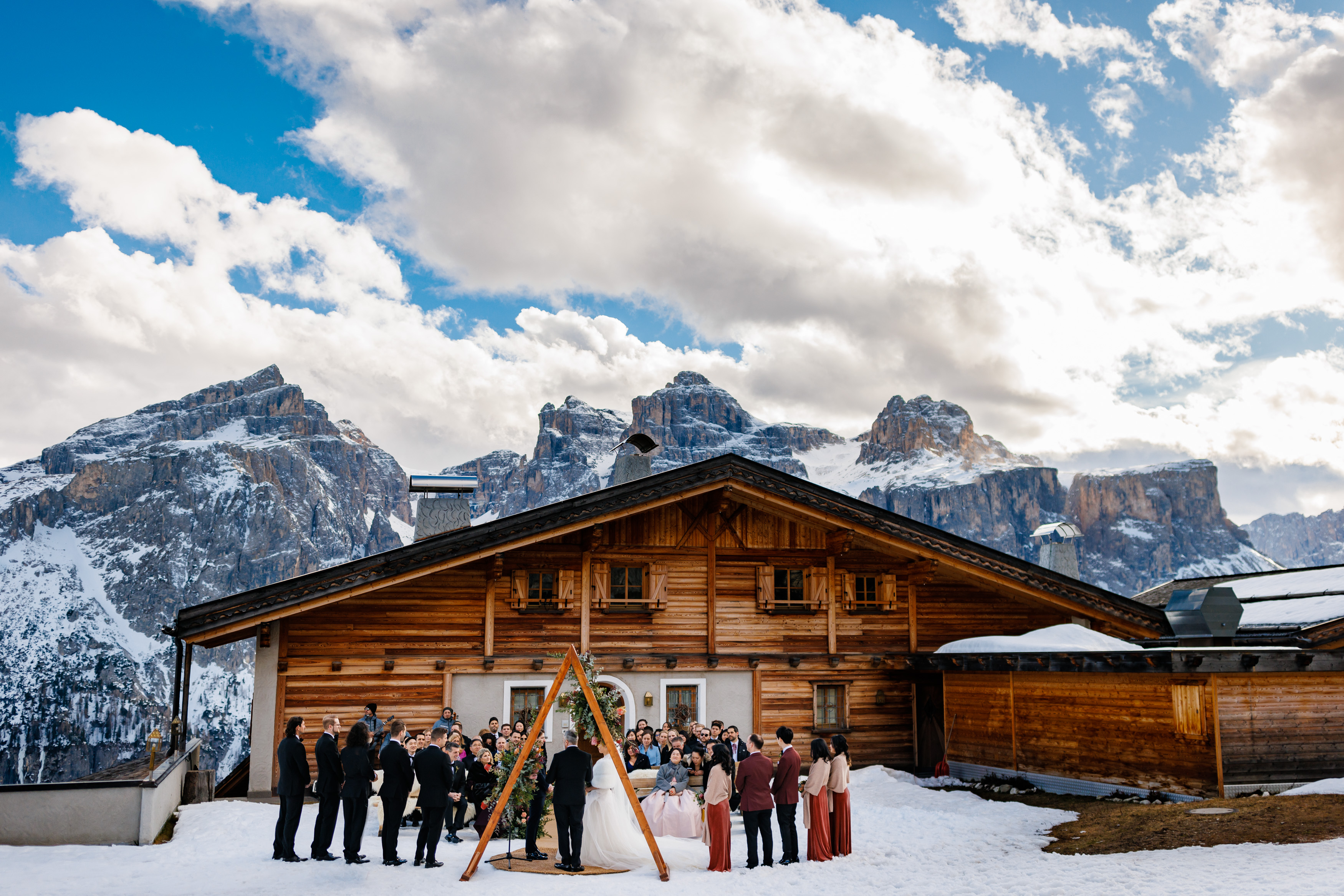 Looking back on the ceremony for a wedding at Col Pradat in Italy.