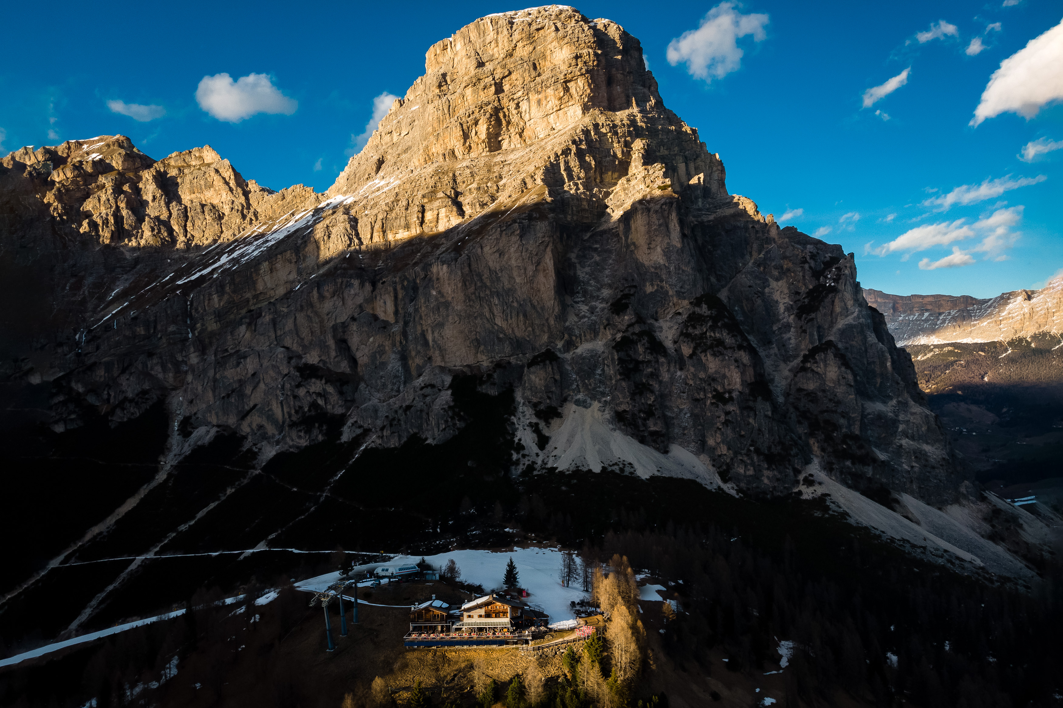 The Col Pradat Wedding Venue lit up by the last bits of sun for Alex & Iris's Italy Wedding.